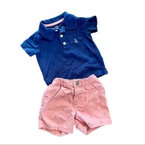 Carter’s | Coral Anchor Polo & Short Set